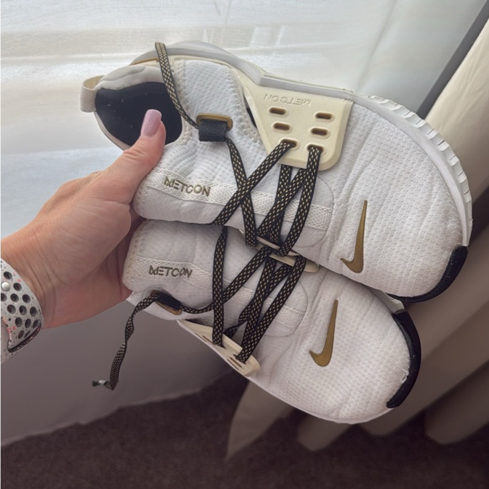 Nike Women's White and Gold Metcon Shoes